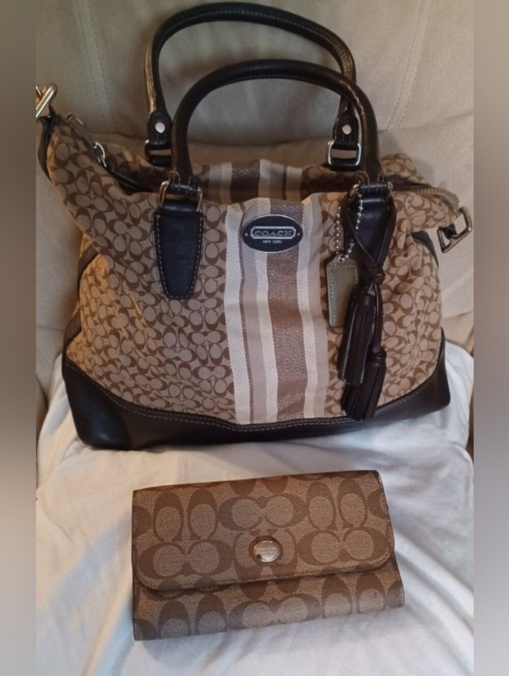 Coach Brown Signature Canvas Satchel and wallet